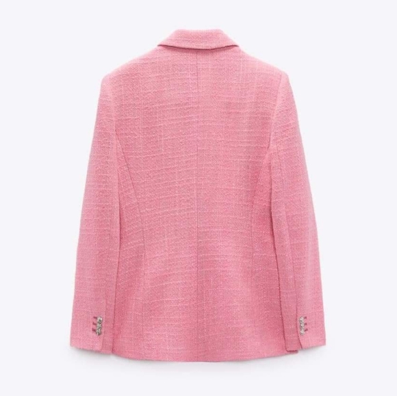 Zara Textured Tweed  Double Breasted  Blazer pink size S - Picture 8 of 17